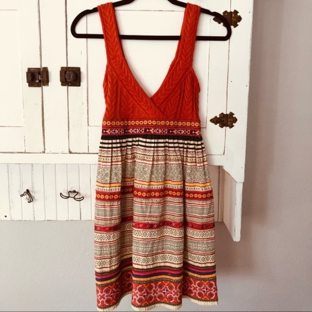 Free People Orange Embroidered Cable Knit Tank Dress Size 6 OR BEST OFFER